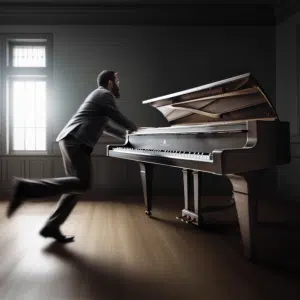 אדם דוחף פסנתר